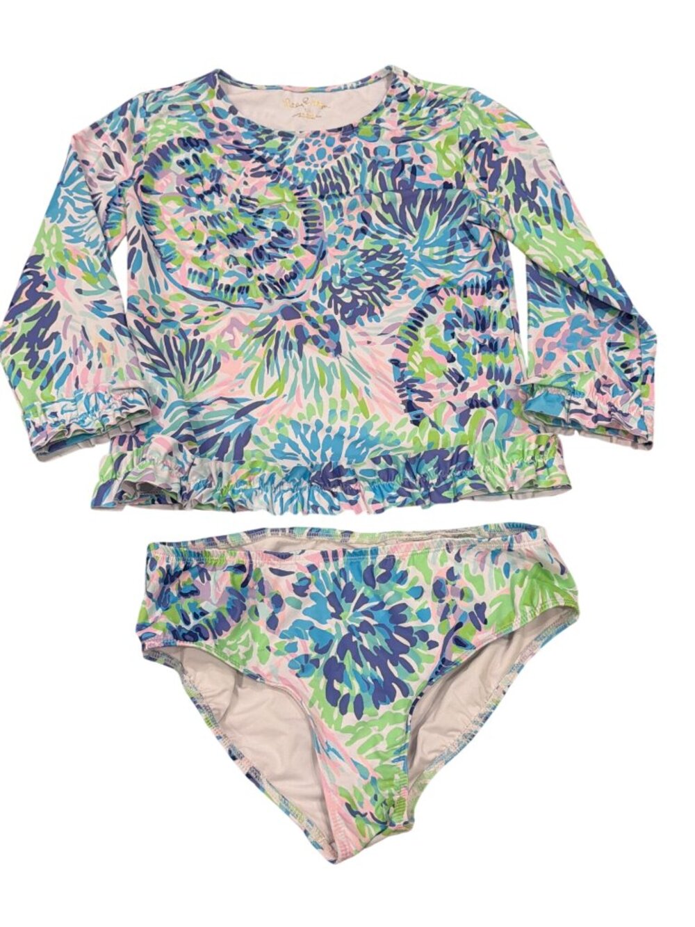 Lilly Pulitzer Girls Size 10 Margo Long-Sleeve Rash Guard Swim Set Floral Print